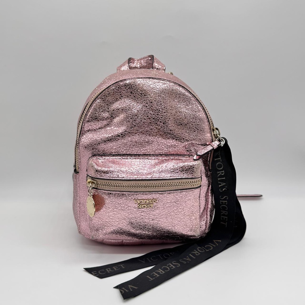 Victoria’s Secret Mini Backpack Metallic Pink Faux Leather Zip Backpack New